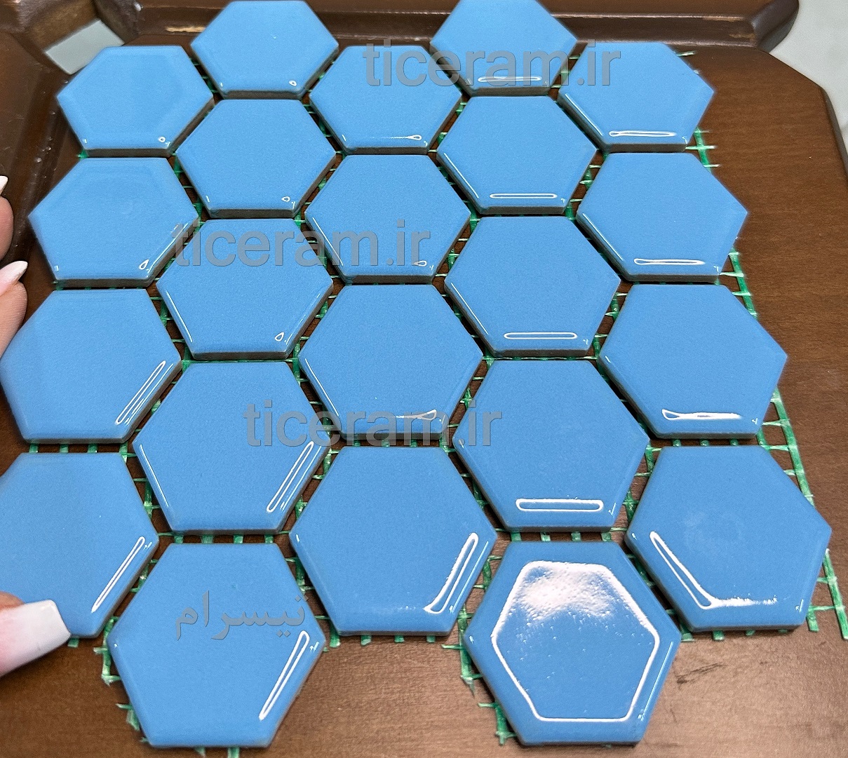 کاشی پشت تور 6 ضلعی آبی