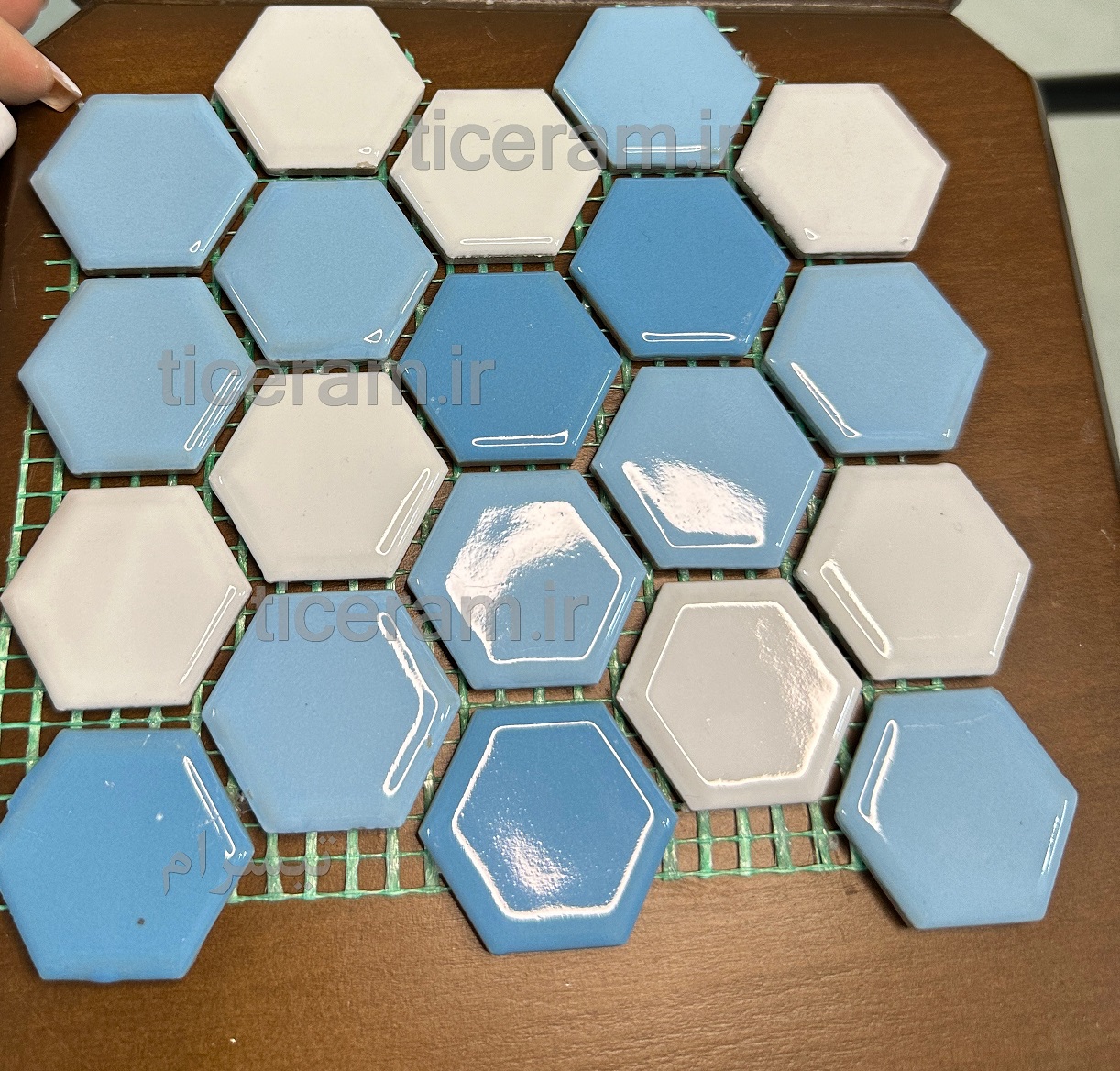 سرامیک استخری شش ضلهی سفید آبی البرز