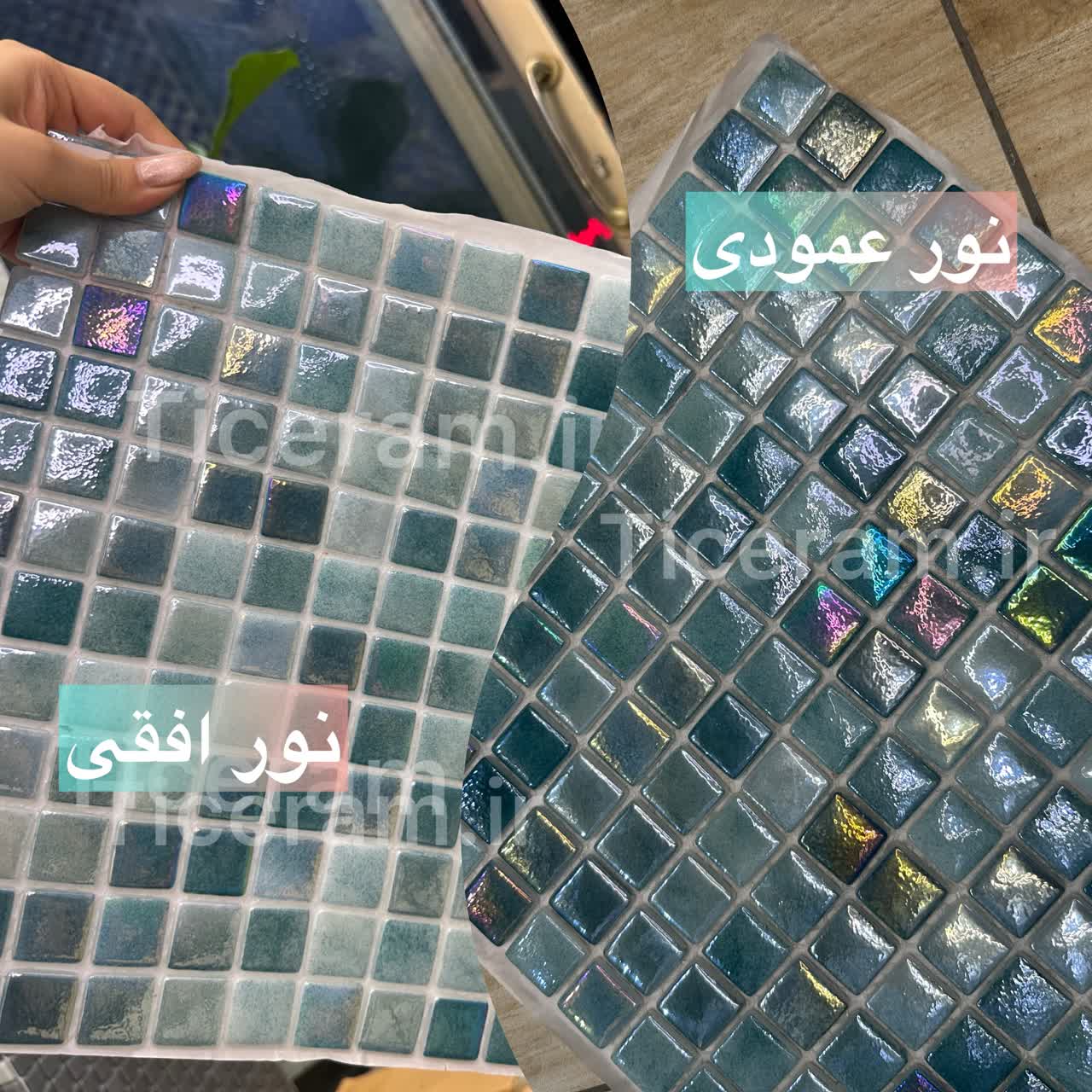 کاشی سبز پشت توری شیشه سرام الماس