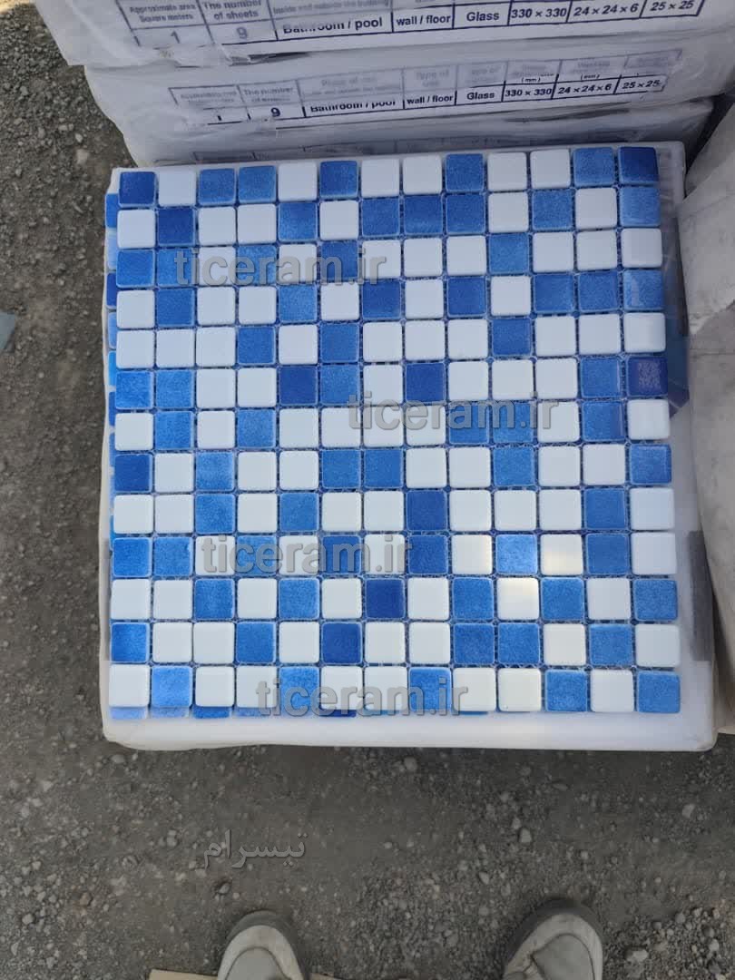 سرامیک سفید آبی تامر شیشه ای